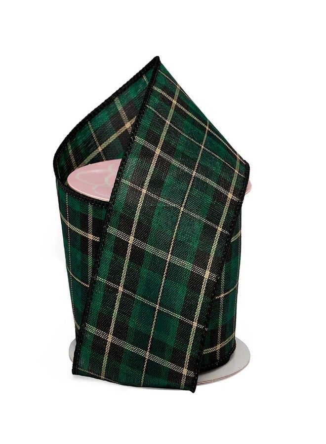 GiftWrap Etc. Christmas Green Tartan Ribbon - 2 1/2" x 10 Yards, Wired Edge, Black & Green Plaid, Wreath, Xmas Decor - Image 1